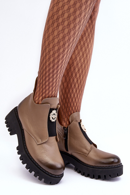 Dámske kožené topánky s dekoráciou béžová lemar Lusanna