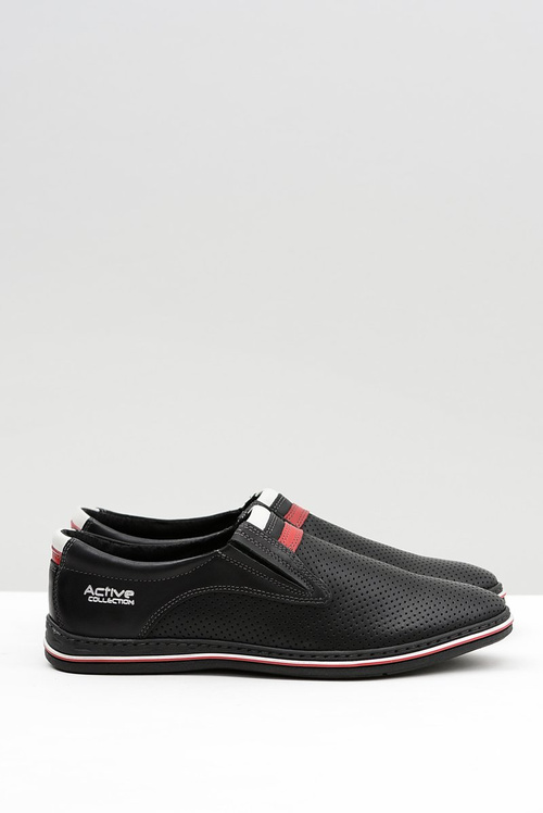 Černé Kožené pánské perforované boty slip-on Mello