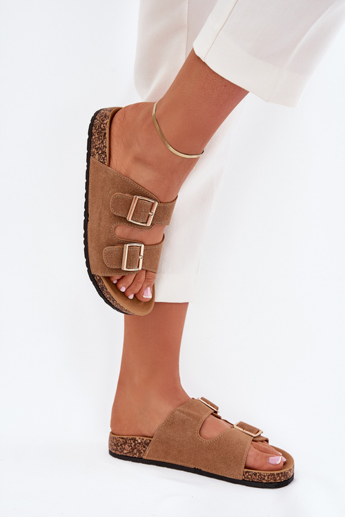 Dámske Šľapky So Zlatými Prackami A Švami Svetlohnedé Lunera