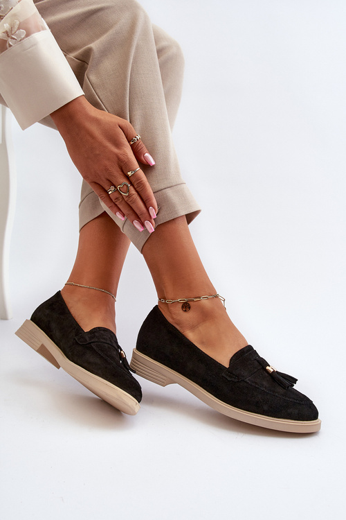 Čierne Dámske Semišové Mokasíny Na Plochej Päte Zazoo 3420