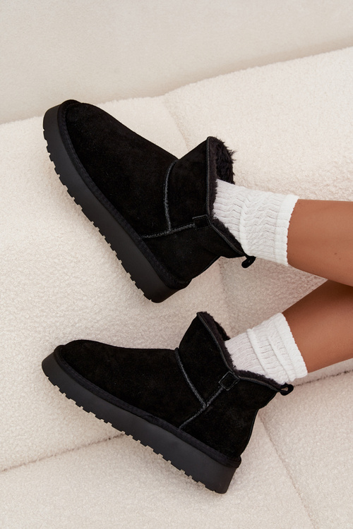 Snehule z prírodného nubuku vyhrievané kožušinou Vinceza 97961 Čierne