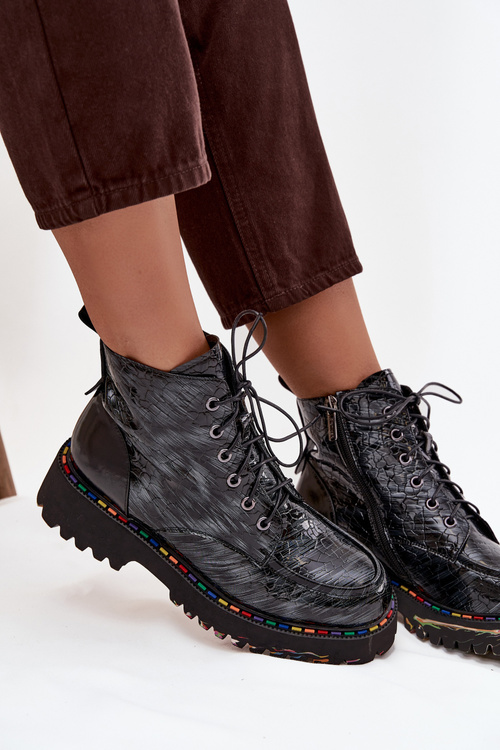 Kožené Lakované Dámske Čižmy Artiker 57C0065 Sivé