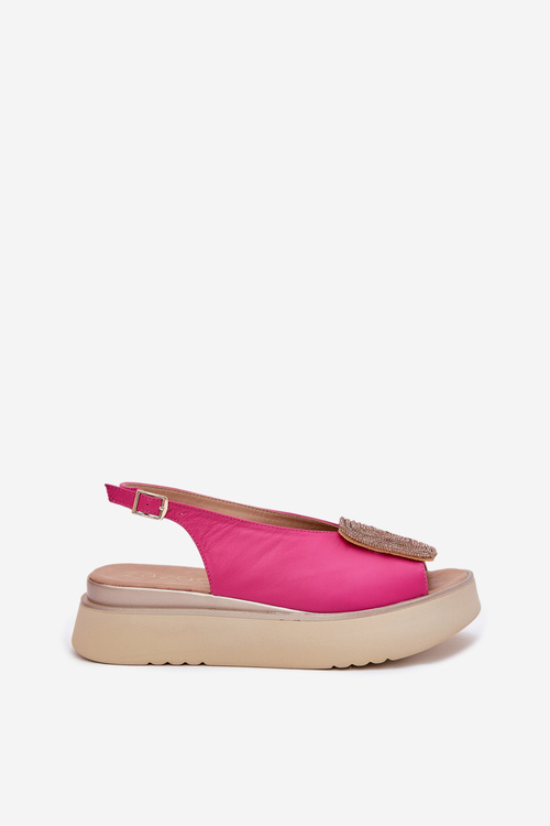 Zazoo 1786 Kožené Dámské Sandály Na Platformě S Ozdobou Fuchsie