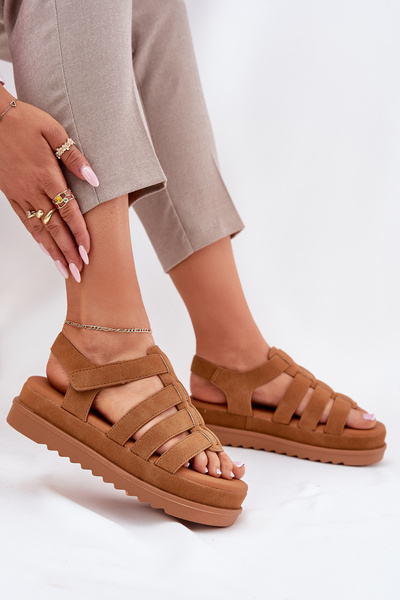 Dámske Sandále Na Platforme Eko Semišové Camel Filisenia