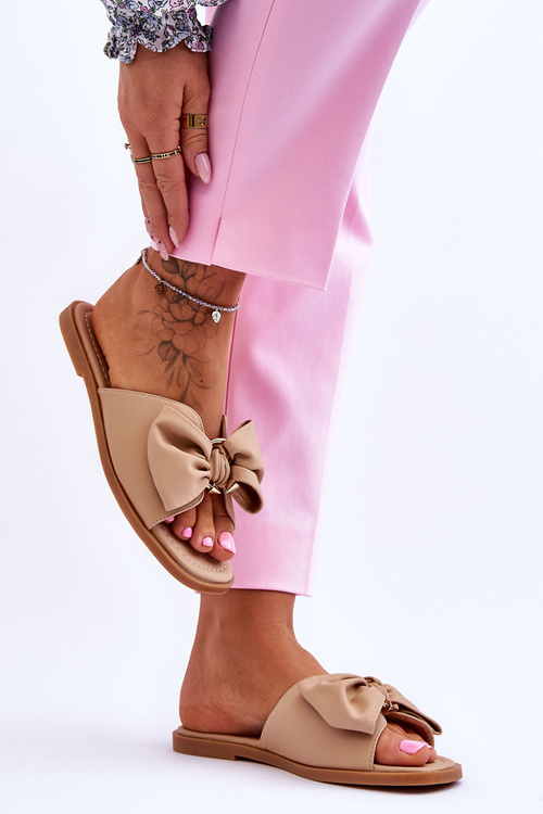 Dámské kožené pantofle s mašlí Béžové Becky