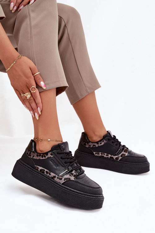 Dámske Sneakers Na Platforme Big Star SS274358 Leopardie Čierne