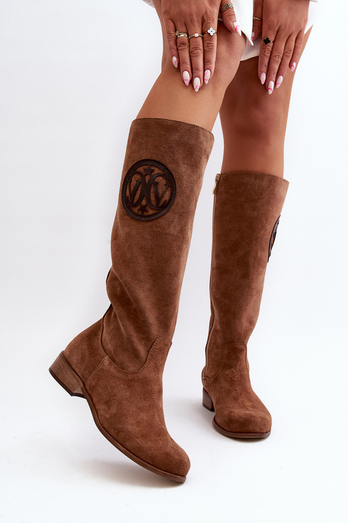 Dámske semišové topánky pred kolenom Brown Zazoo 3367/2