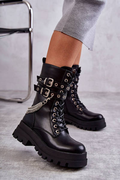 Vysoké Pracovní Boty S řetízkem Černý Montero
