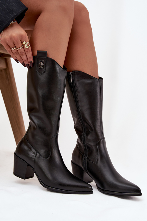 Kožené Kozačky Na Opätku Zateplené Zazoo 70155 Čierne