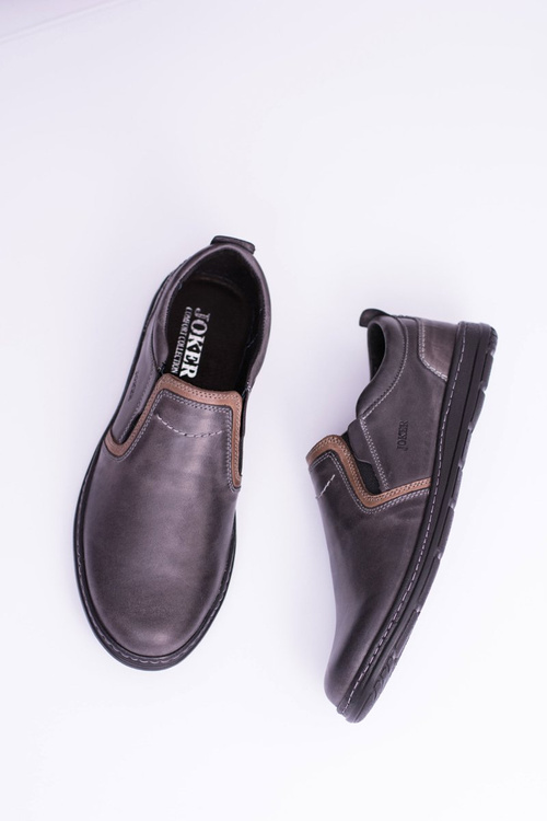 přiléhavé Kožené pánské polobotky Leonidas šedé