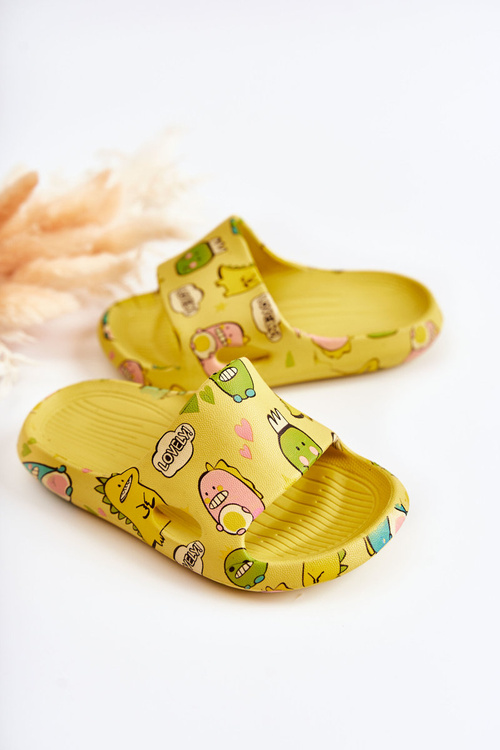 Ľahké detské papuče dinosaury žlté astro