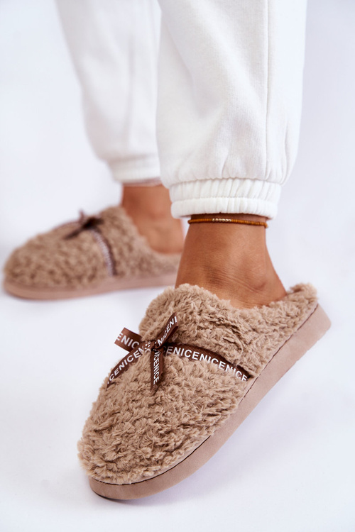 Dámska kožušina papaci s luku béžou ryana