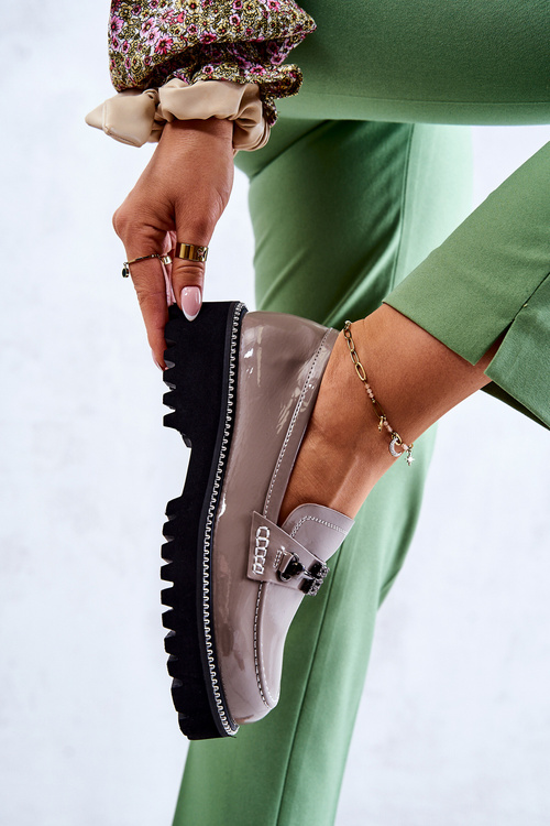 Lakované boty S Ornamentem Světle hnědá Adison