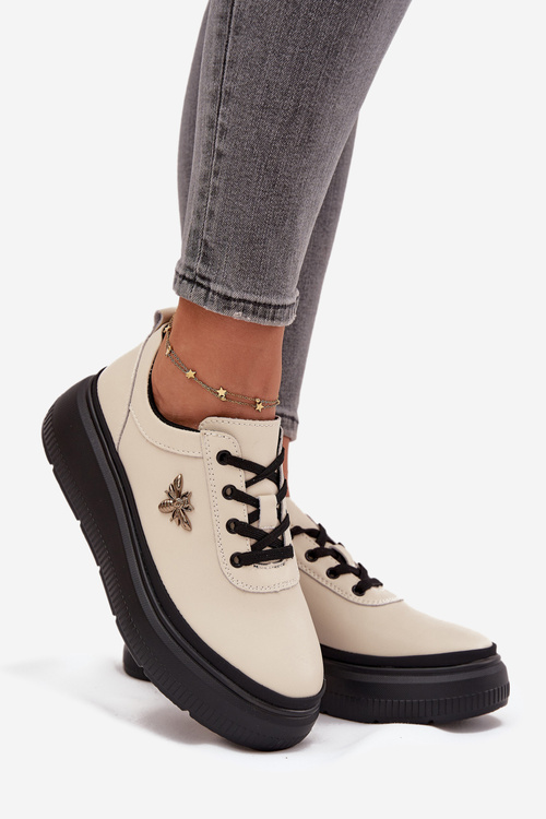 Kožené dámské polobotky na platformě s přezkou Vinceza 41495 béžové