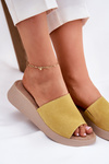 Dámske Zamszové Sandále Na Klíne Panto Fino Žlté RR267038