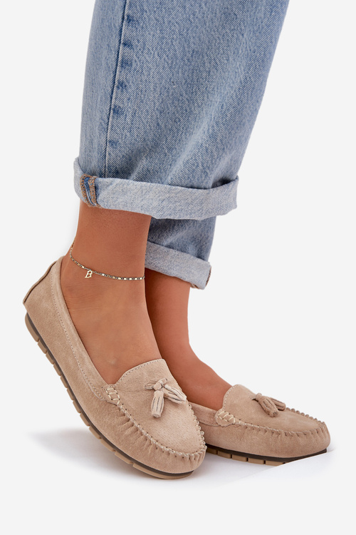 Dámské Plné Klasické Zamšové Mokasíny S.Barski LR51-548 Béžové