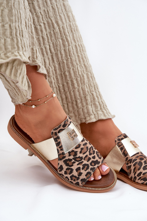 Elegantné Sandále Z Prírodnej Kože Na Plochéj Pätke Zazoo 40423 Leopard