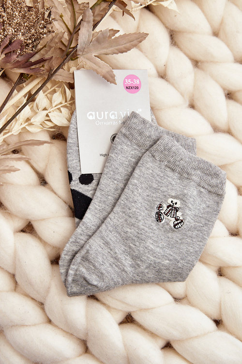 Dámské bavlněné ponožky s nášivkou Medvěd šedé