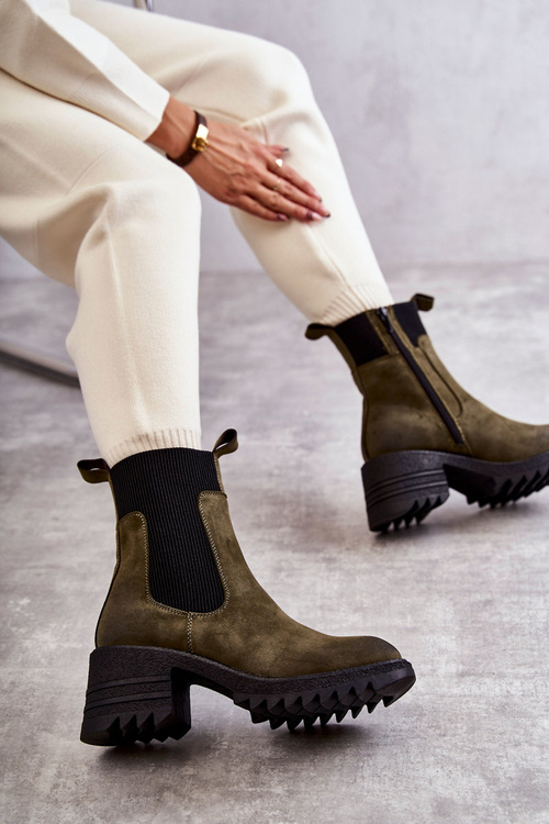 Dámské teplé kozačky na podpatku zelené Abella