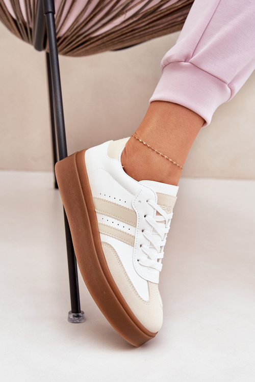 Dámske Tenisky Na Platforme Z Eko Kože Béžovo-Biele Ediriella