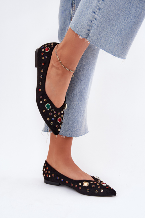 Dámske Baleríny Zdobené Kryštálmi Čierne Valena