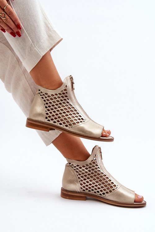 Kožené Prokreslené Sandály Na Zip Zlaté Zazoo 977/L