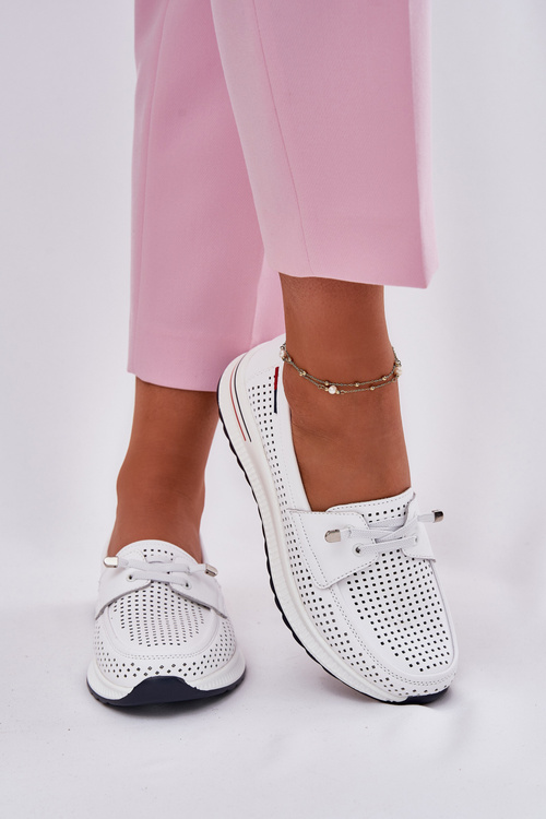 Kožené dámske poltopánky na platforme biele Violeth