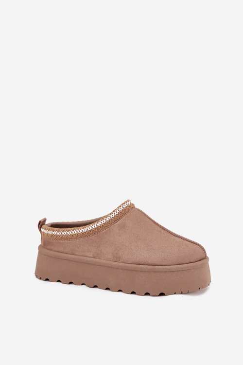 Nízke Dámske Snehové Topánky S Vyšívaním Na Platforme Tmavo Béžové Narirya