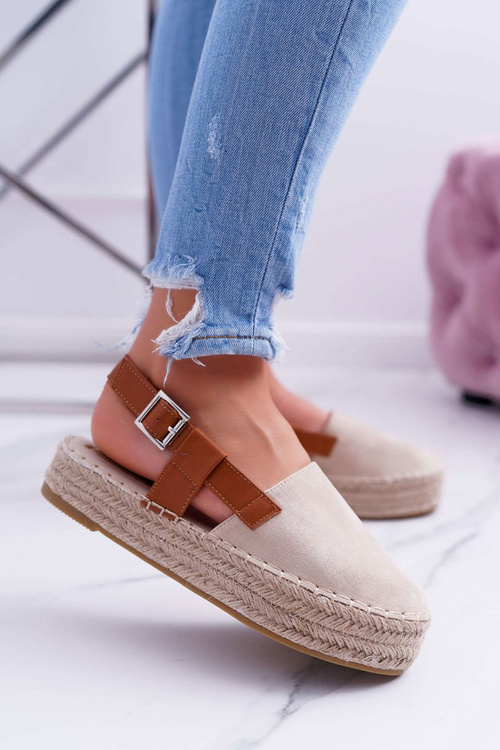 Ženské semišové espadrilles na platforme béžové parteno