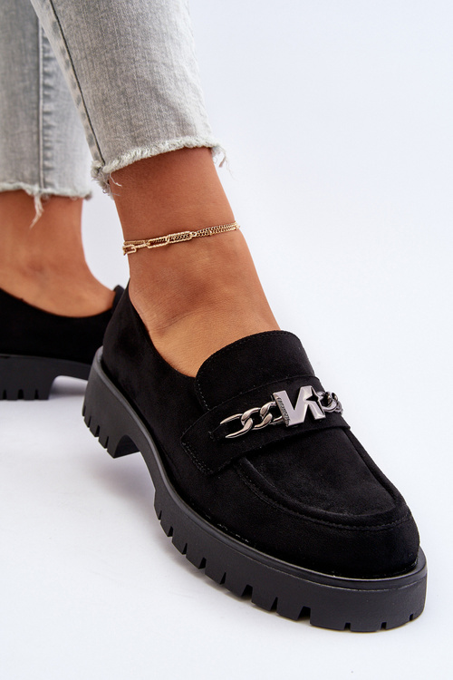 Čierne semišové dámske mokasíny s ozdobou Loraleima