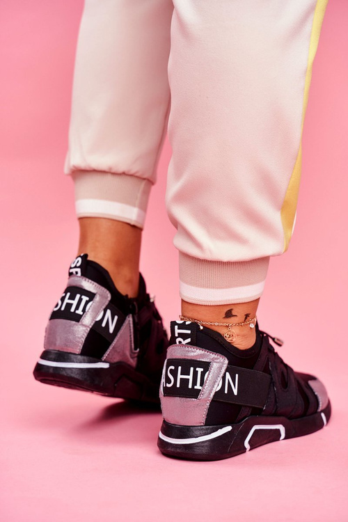 Športové dámske topánky so zipsom a zvlnenou čiernou a šedou farbou Terraf