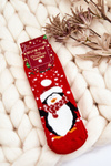 Detské vianočné bavlnené ponožky termoaktívne červené tučniaky