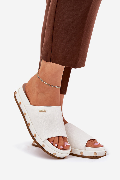 Dámské Pantofle Na Platformě S Hřebíky Big Star RR274216 Bílé