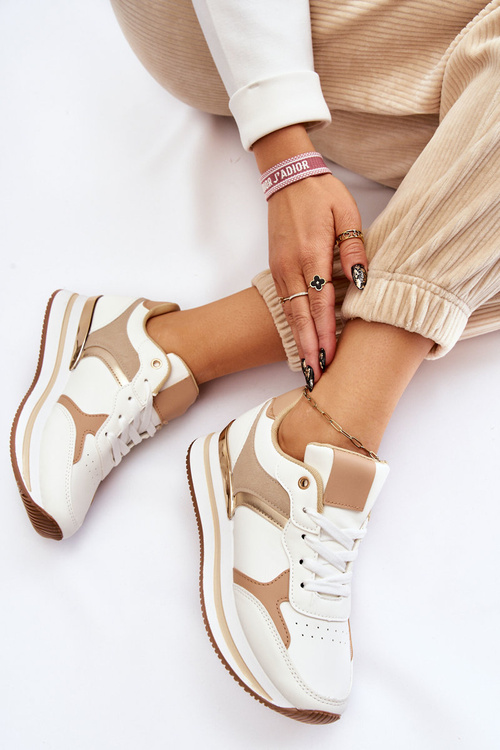 Dámská módní sportovní obuv na klínku Bílo-béžová Yuki