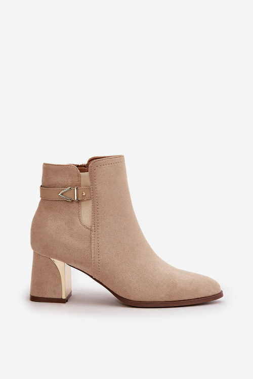 Dámske členkové topánky na opätku so zipsom z eko-zamšu v svetlo béžovej farbe Bonucci