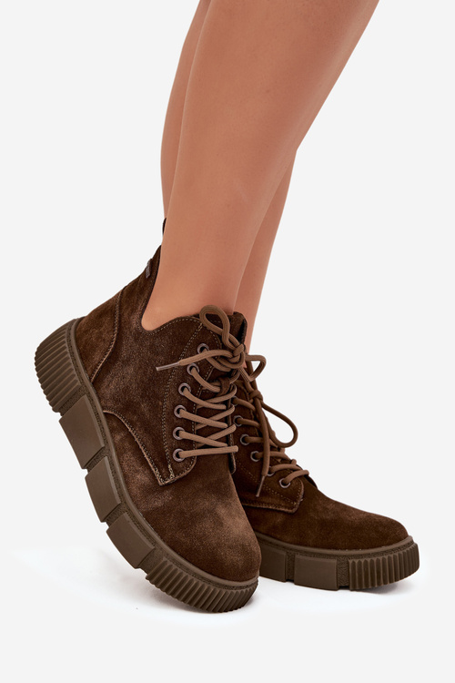 Semišové Nízke Dámske Čižmy Na Platforme Big Star SS274595 Hnedé