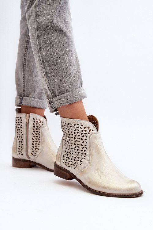 Kožené ažurové botky Zazoo 2791/004 Zlaté