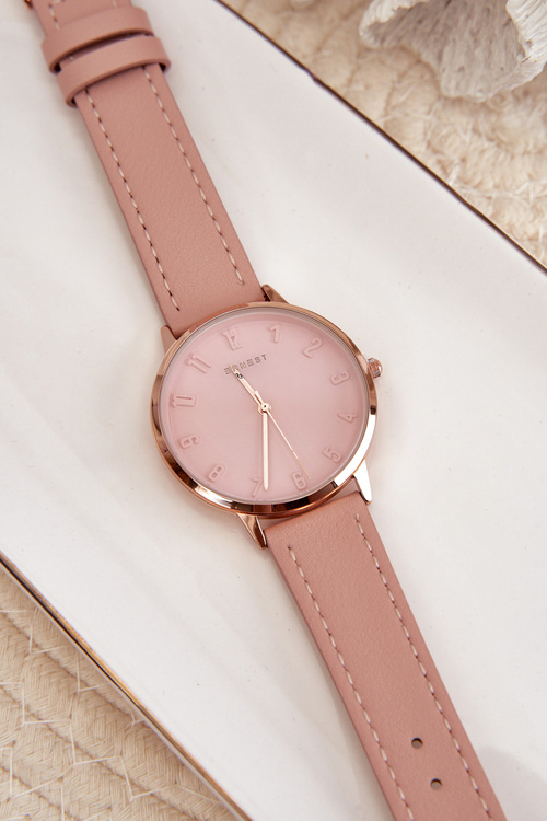 Dámske kožené analogové hodinky bez niklu Ernest ružové E94195