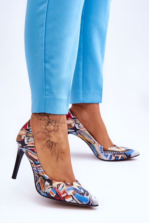 Módne kožené vysoké podpätky lewski topánky 2659 čierna a modrá