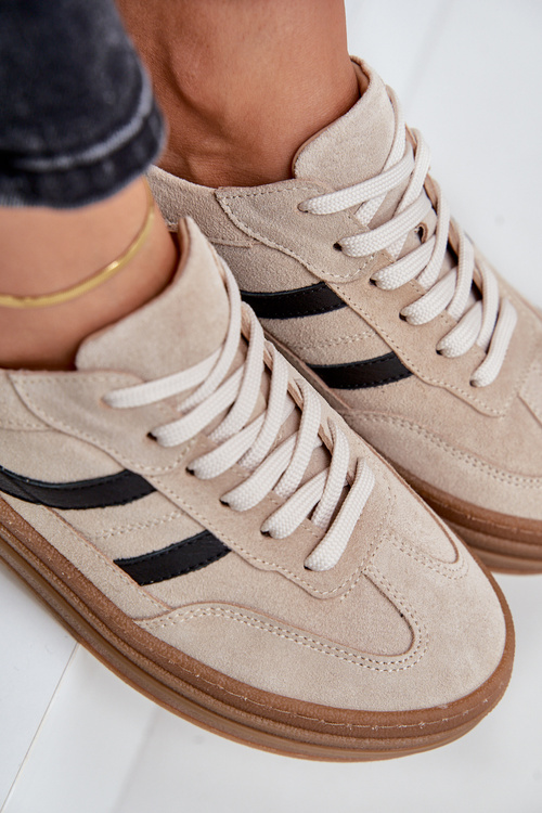 Semišové tenisky na platformě béžové Zazoo N1176