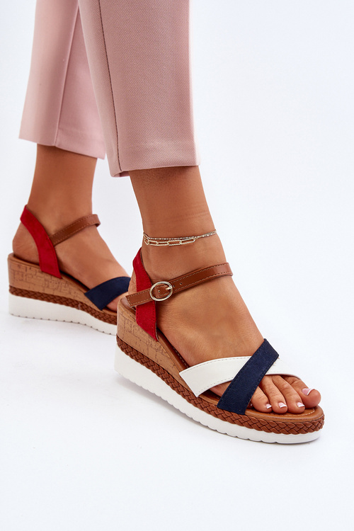 Sandále Na Klinu S Pásmi Biělo-Námořníče Kioda