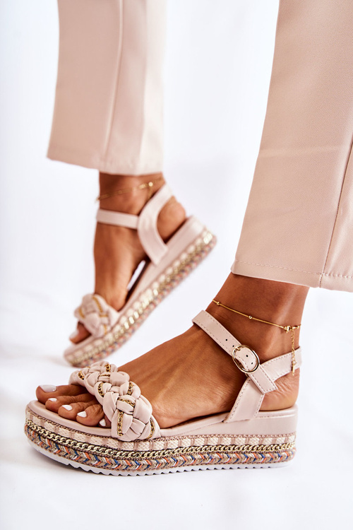 Dámske spletené klinové sandále béžové chaves