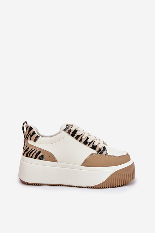Dámske Sneakers na Masívnej Platforme Zebra Béžové Tamorniel