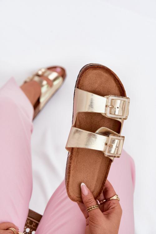 Dámske Papuče S Klarami Na Korkovej Podošve Zlaté Sercele