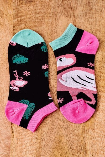 Nepárové Ponožky S Flamingo Černé-Růžové