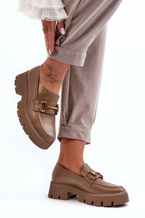 Dámské polobotky Loafery s ozdobou Khaki Peuria
