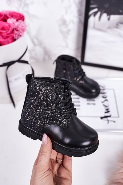 Dětské Teple Brokátové Boty Cerne Ariel