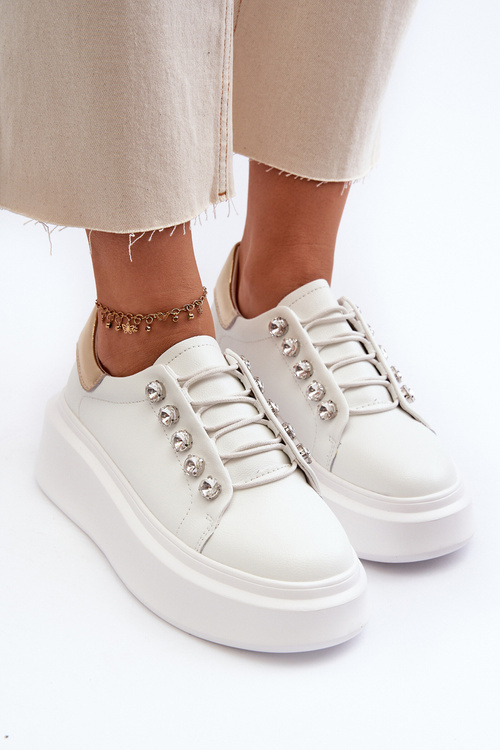 Dámské kožené tenisky na masivní platformě bílé S.Barski LR628