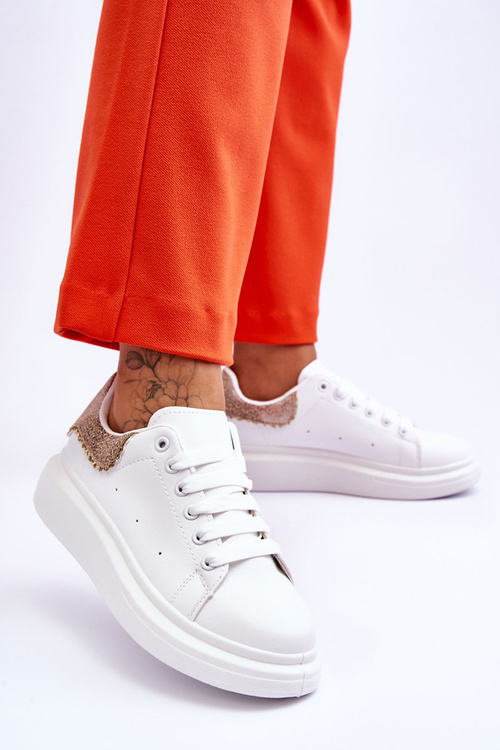 Dámske športové topánky s dekoratívnym vzorom bielej a zlatej radosti