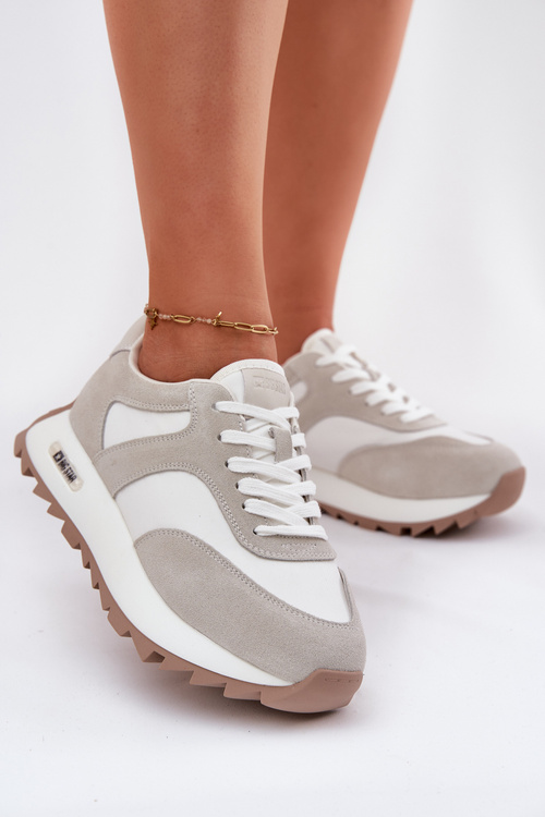 Semišové tenisky na platformě dámské Big Star RR274896 HI-POLY SYSTEM bílo-šedé